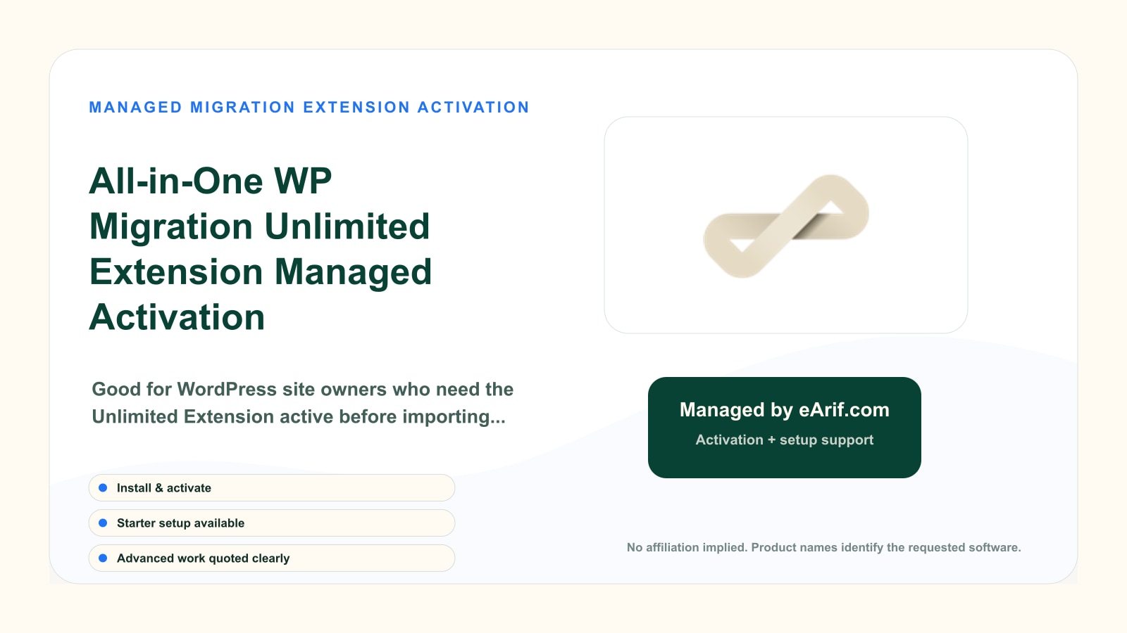 All-in-One WP Migration Unlimited Extension Managed Activation product page image by eArif.com