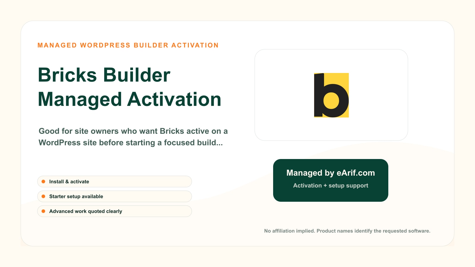 Bricks Builder Managed Activation product page image by eArif.com