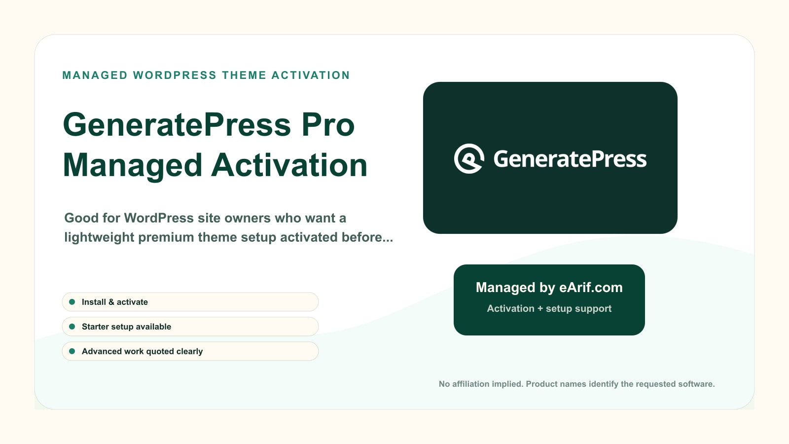 GeneratePress Pro Managed Activation product page image by eArif.com