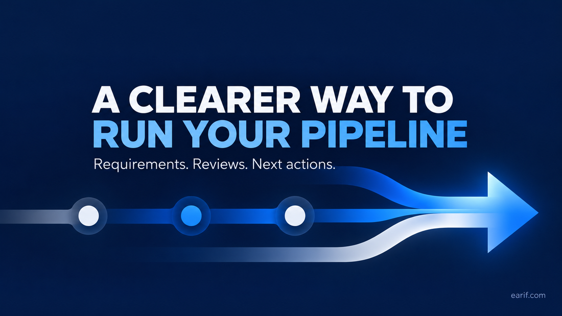 A clearer way to run your pipeline. Requirements, reviews and next actions join a single forward path.