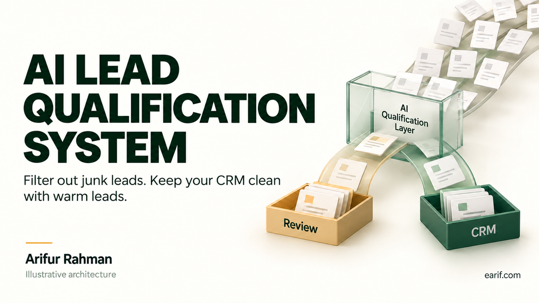 AI Lead Qualification System: proposed assessment layer with separate review and CRM routes.
