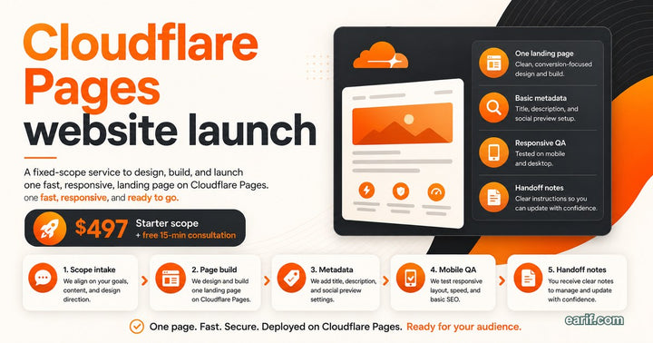 Cloudflare Pages Service Landing Page Launch service preview image for eArif.com