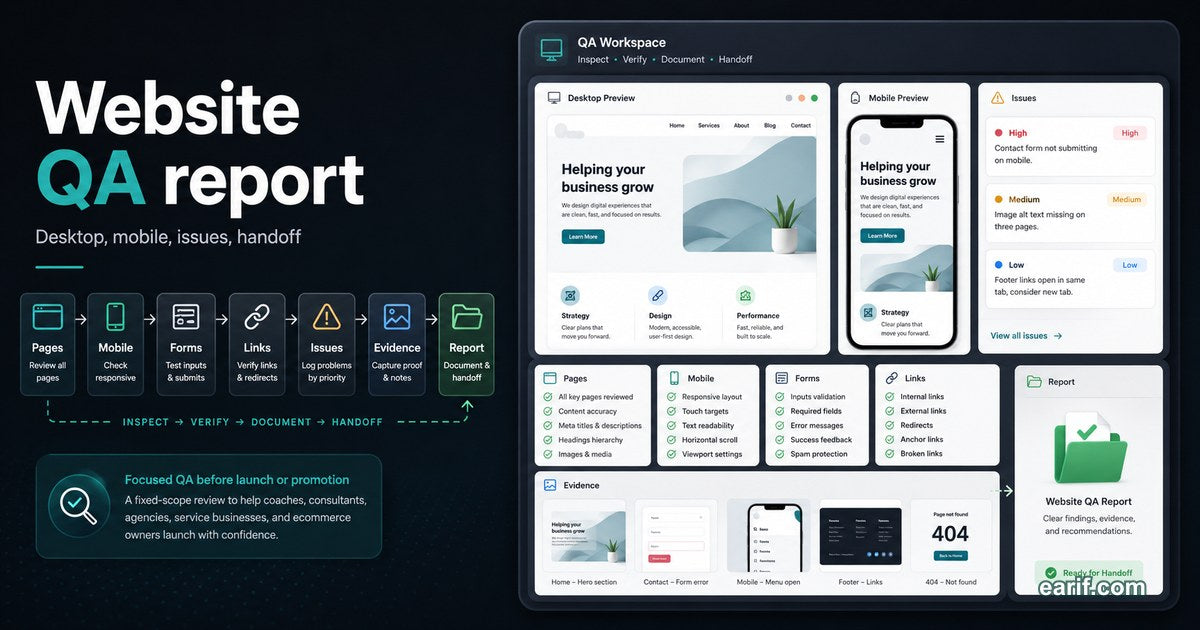 Codex-Assisted Website QA Report service preview image for eArif.com