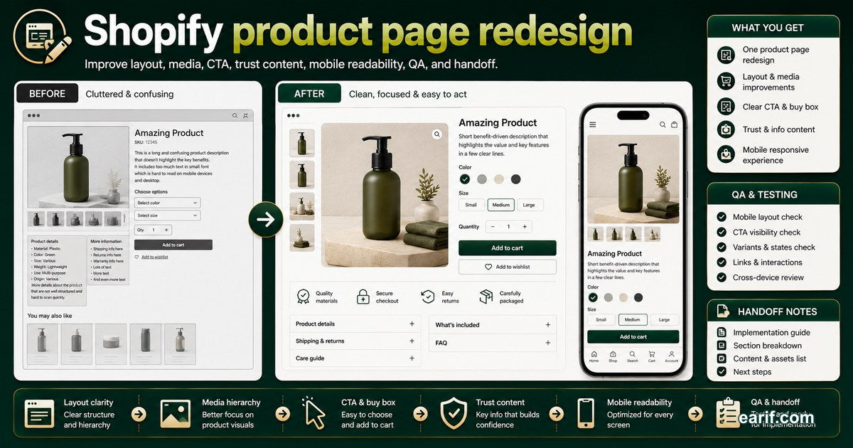 Shopify Product Page Redesign service preview image for eArif.com