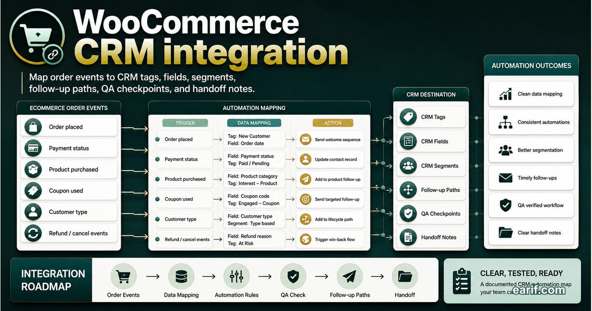 WooCommerce To CRM Automation Map workflow map for eArif.com