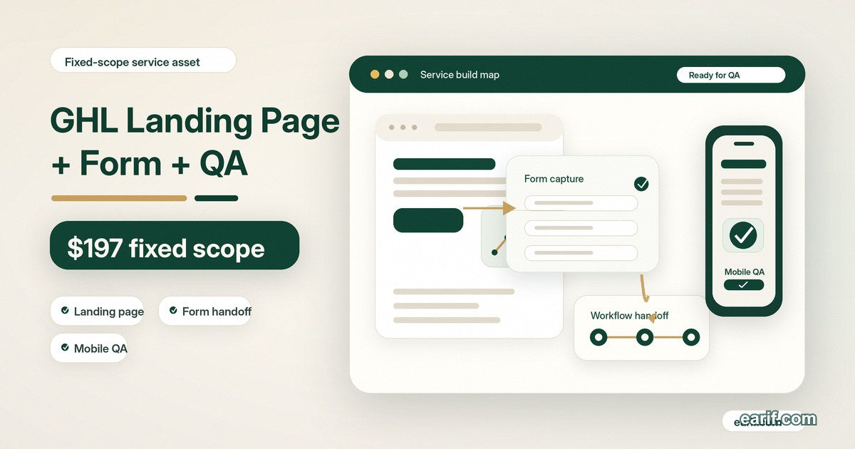 GoHighLevel Landing Page With Form, Workflow, And Mobile QA page flow map for eArif.com