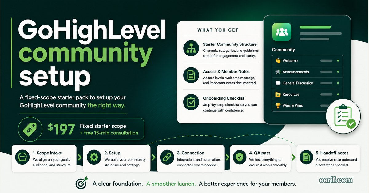 GoHighLevel Community Setup Starter Pack service preview image for eArif.com