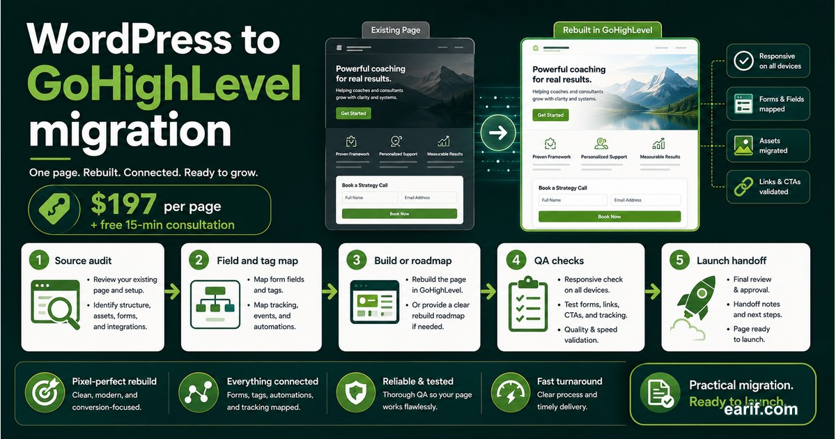WordPress Page To GoHighLevel Page Migration service preview image for eArif.com