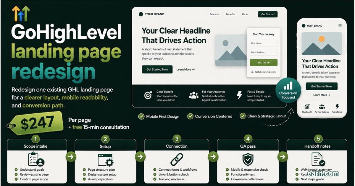 GoHighLevel Landing Page Redesign service preview image for eArif.com