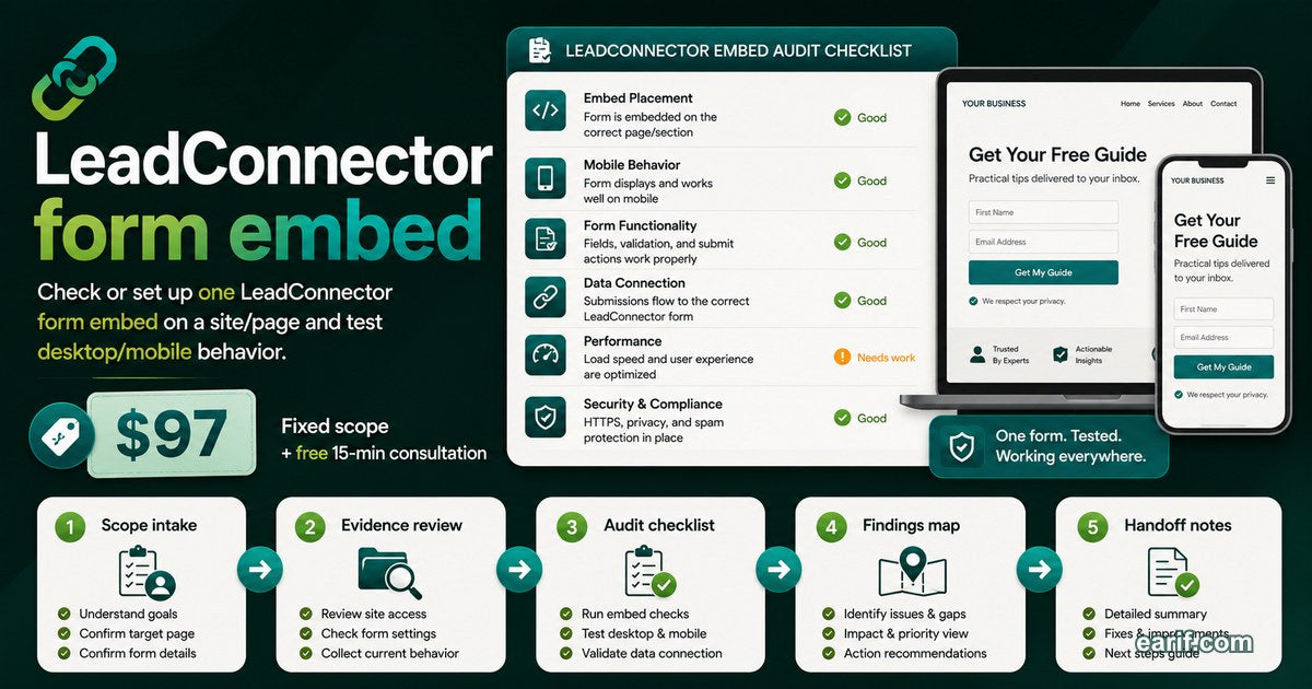 LeadConnector Form Embed QA service preview image for eArif.com