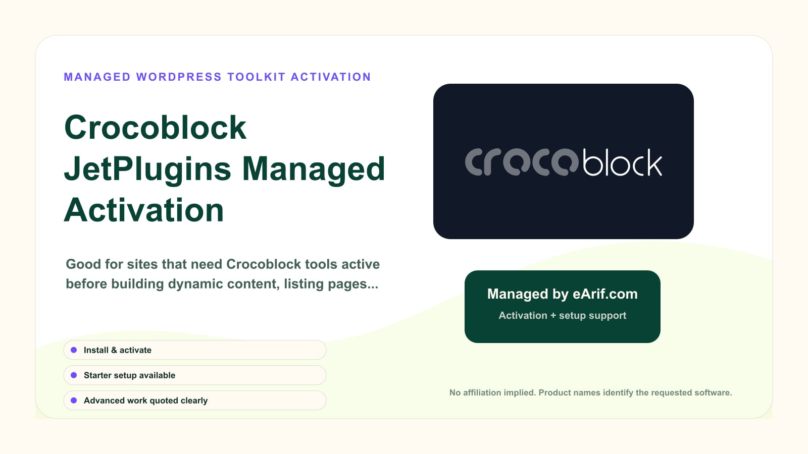 Crocoblock JetPlugins Managed Activation product page image by eArif.com