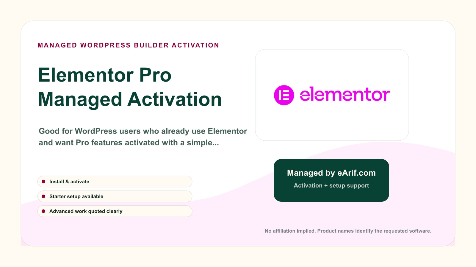 Elementor Pro Managed Activation product page image by eArif.com