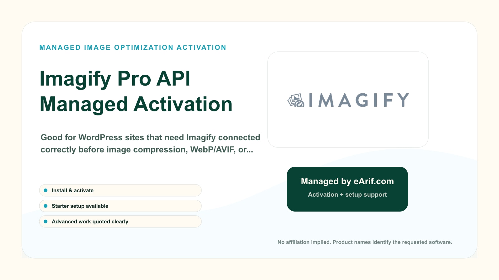 Imagify Pro API Managed Activation product page image by eArif.com