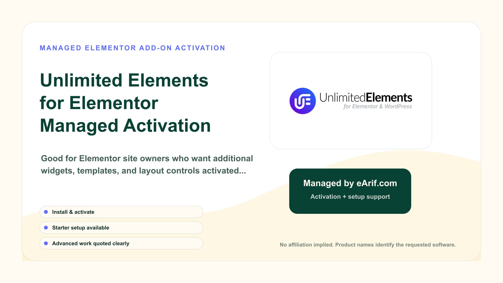 Unlimited Elements for Elementor Managed Activation product page image by eArif.com
